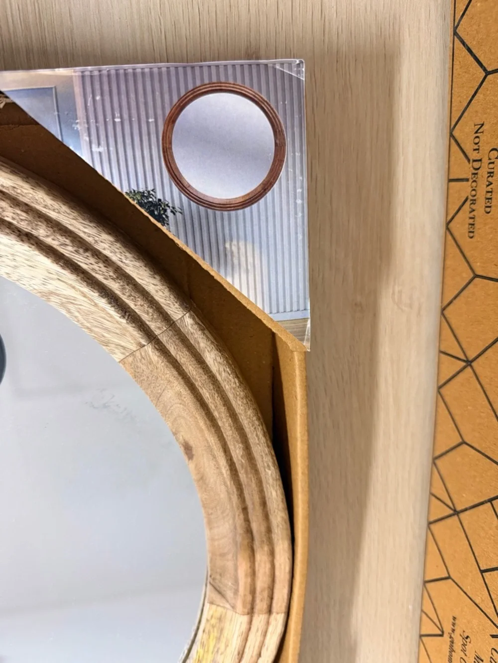 Small Natural Wood Round Wall Mirror